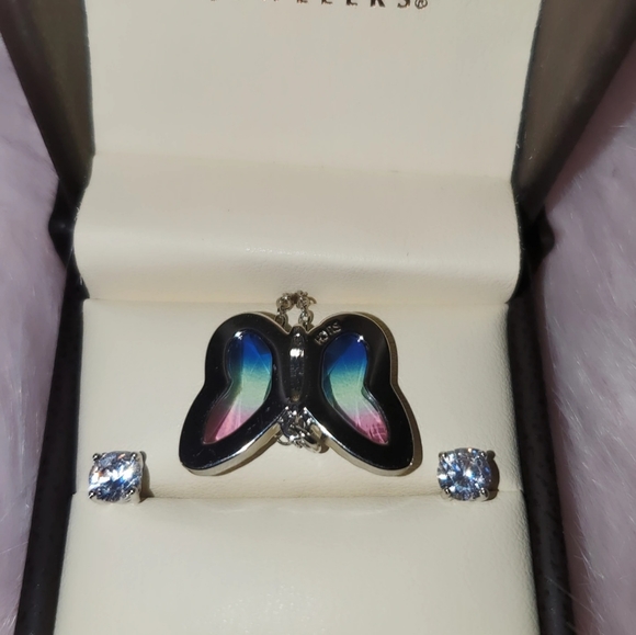 Crystal Sterling Silver Studs and Butterfly Neckla - Picture 5 of 11